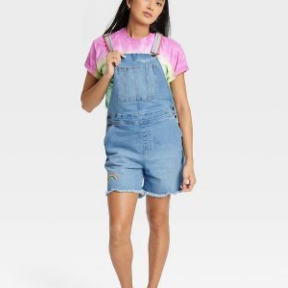 New Pride Adult Rainbow‎ Shortalls - Light Wash - Picture 3 of 7